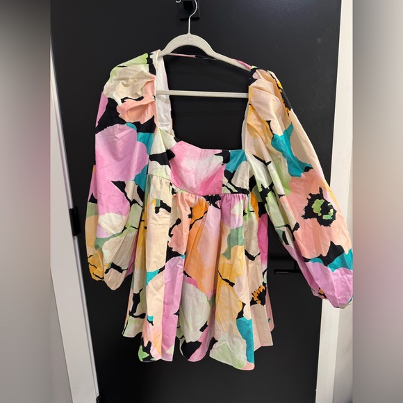 ASOS long sleeve babydoll mini dress in art house pink floral print - Picture 6 of 6